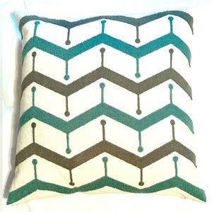 Aqua & Gray Chevron Down Zippered Accent Throw Pillow Cushion